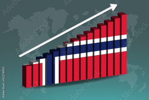 Norway 3D bar chart graph vector, upward rising arrow on data, country statistics concept