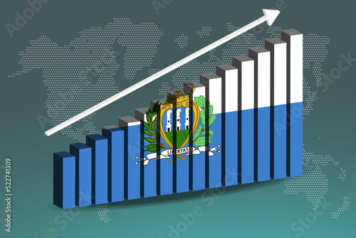 San Marino 3D bar chart graph vector, upward rising arrow on data, country statistics concept
