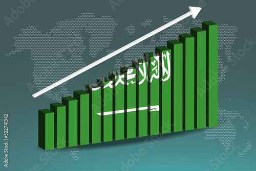 Saudi Arabia 3D bar chart graph vector, upward rising arrow on data, country statistics concept