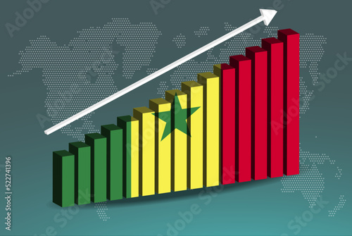 Senegal 3D bar chart graph vector, upward rising arrow on data, country statistics concept