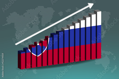 Slovakia 3D bar chart graph vector, upward rising arrow on data, country statistics concept