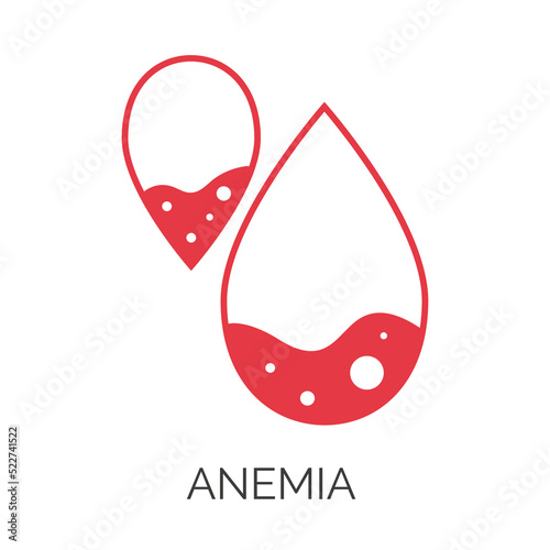  Anemic drop of blood. Lack of red cells, anemia. Isolated on white background. Vector illustration