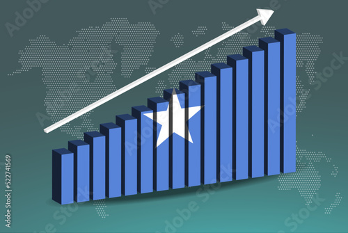 Somalia 3D bar chart graph vector, upward rising arrow on data, country statistics concept