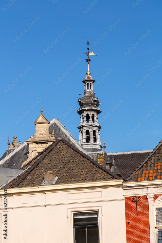 Street view and traditional Dutch buildings in the historic center of Utrecht, Netherlands