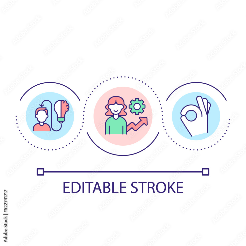 Personal growth loop concept icon. Personal knowledge management abstract idea thin line illustration. Brainstorming for innovation. Isolated outline drawing. Editable stroke. Arial font used Personal growth loop concept icon. Personal knowledge management abstract idea thin line illustration. Brainstorming for innovation. Isolated outline drawing. Editable stroke. Arial font used