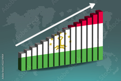 Tajikistan 3D bar chart graph vector, upward rising arrow on data, country statistics concept