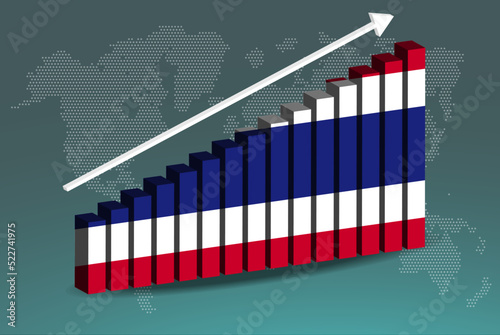 Thailand 3D bar chart graph vector, upward rising arrow on data, country statistics concept