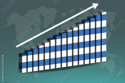 Uruguay 3D bar chart graph vector, upward rising arrow on data, country statistics concept