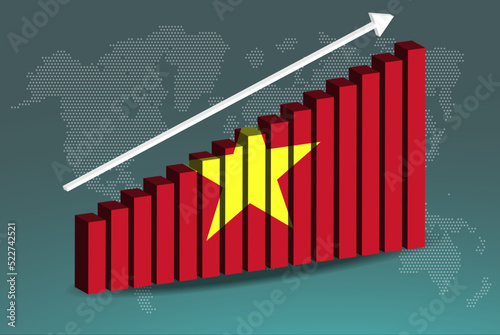 Vietnam 3D bar chart graph vector, upward rising arrow on data, country statistics concept