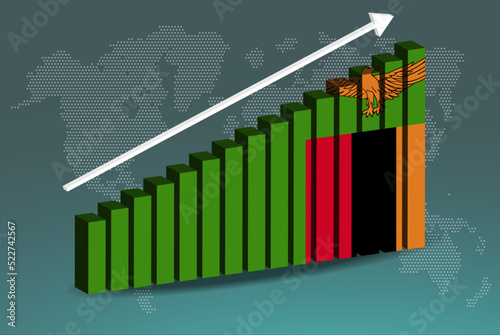 Zambia 3D bar chart graph vector, upward rising arrow on data, country statistics concept