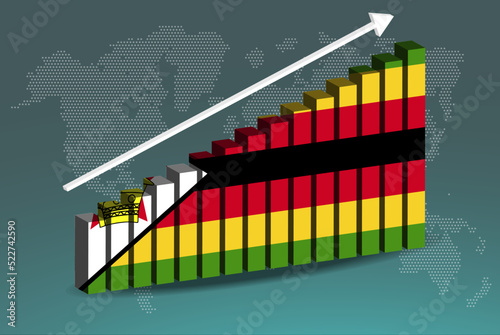 Zimbabwe 3D bar chart graph vector, upward rising arrow on data, country statistics concept