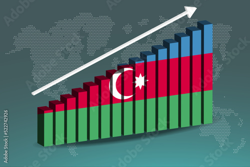 Azerbaijan 3D bar chart graph vector, upward rising arrow on data, country statistics concept