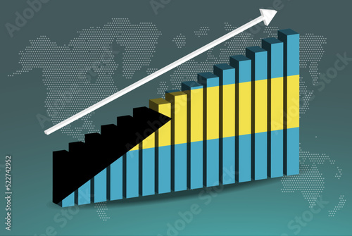 Bahamas 3D bar chart graph vector, upward rising arrow on data, country statistics concept