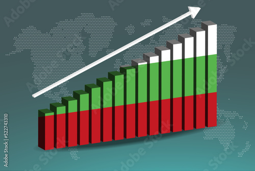 Bulgaria 3D bar chart graph vector, upward rising arrow on data, country statistics concept