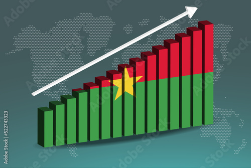 Burkina Faso 3D bar chart graph vector, upward rising arrow on data, country statistics concept