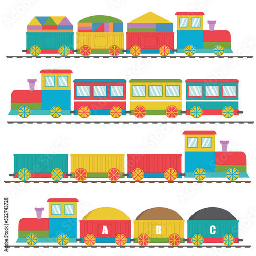Fototapeta Naklejka Na Ścianę i Meble -  Wooden train with carriages, color vector illustration in flat style