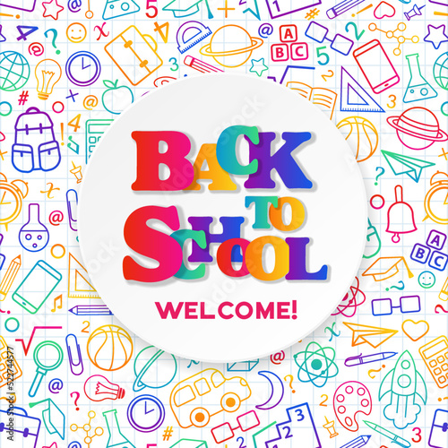 Back to school conceptual background with line art icons and sti