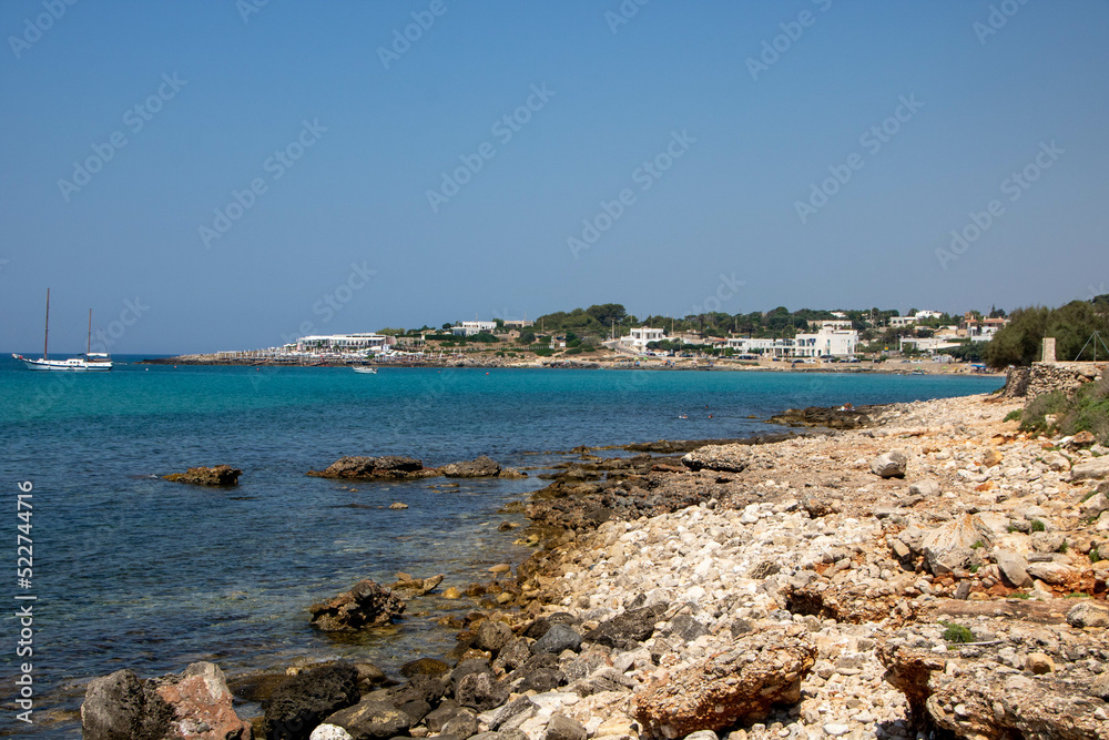 Landscape of sea and coast of Felloniche, near Santa Maria di Leuca, Apulia region, Italy