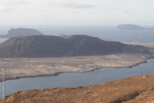 
Panoramic view of the volcanic island of La Graciosa in the Atlantic Ocean, Canary Islands, Spain