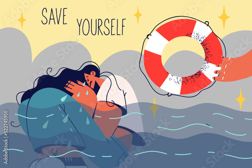 Helping hand give lifesaving buoy to upset woman 