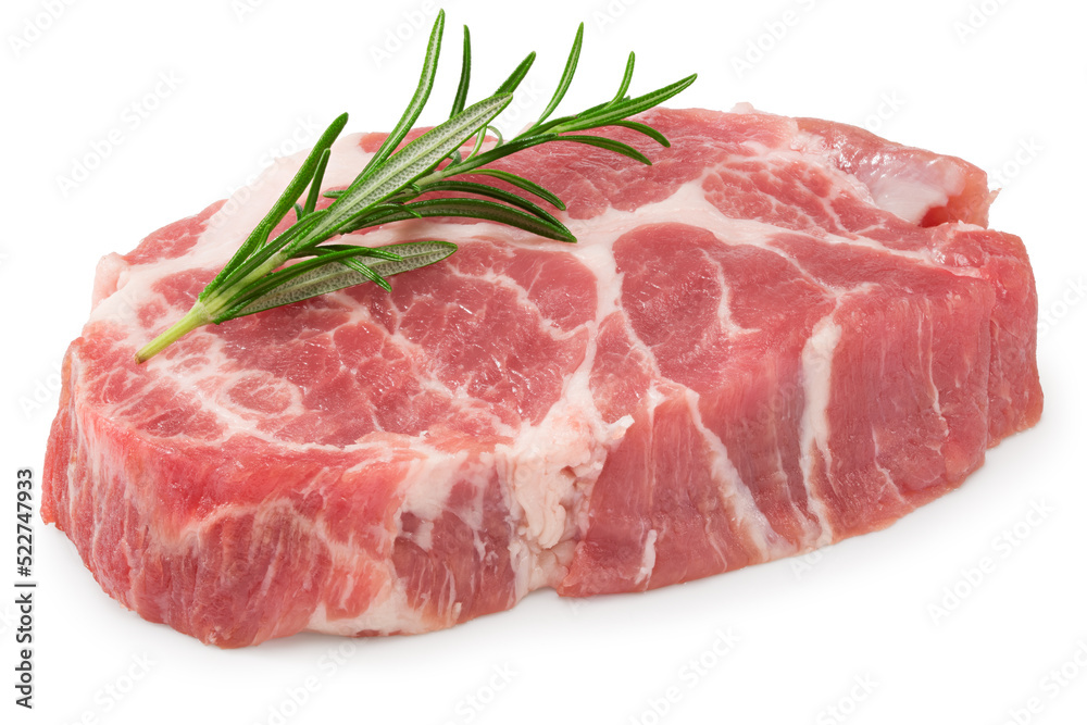 raw pork meat with rosemar isolated on white background. Clipping path and full depth of field raw pork meat with rosemar isolated on white background. Clipping path and full depth of field