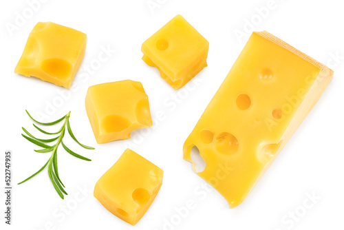 Wallpaper Mural cheese slices with rosemary isolated on white background. Clipping path and full depth of field. Top view Torontodigital.ca