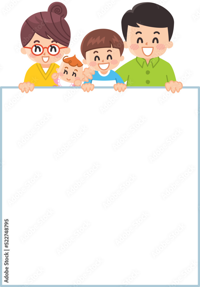 メッセージカードから顔を出す4人家族 メモ帳 育児 子育て メッセージカードから顔を出す4人家族 メモ帳 育児 子育て