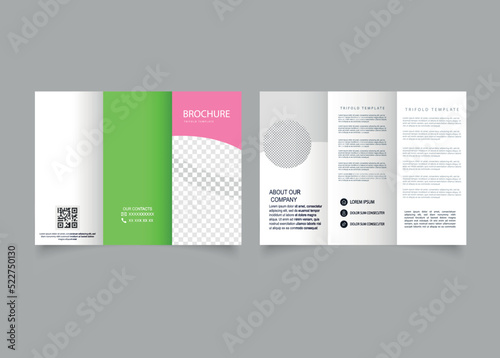 pink and green trifold brochure. Trendy color combination in 2023.