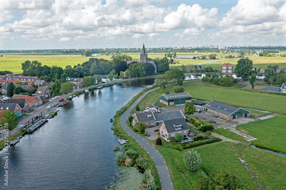 Aerial from the village Nes aan de Amstel in the Netherlands