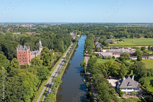 Aerial from the river Vecht with castle Nijenrode in the Netherlands