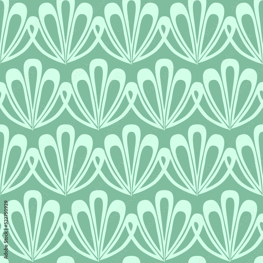 Green mint pastel marine seamless pattern background with shell for product design