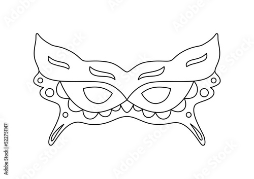Carnival mask linear vector illustration.  Disguise contour coloring page. Festival costume element. Holiday decoration.