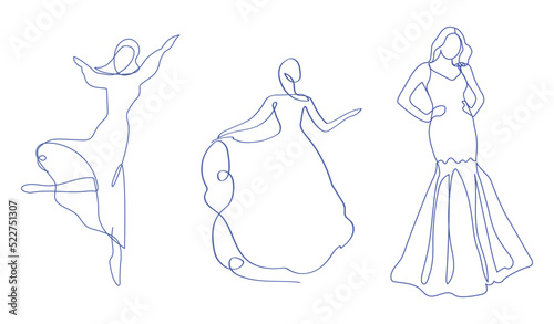 vector silhouettes of women - curved lines