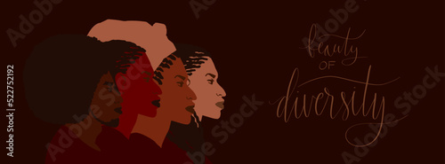 Group of african american people with differnt afro hair styles. Man and woman crowd illustration.