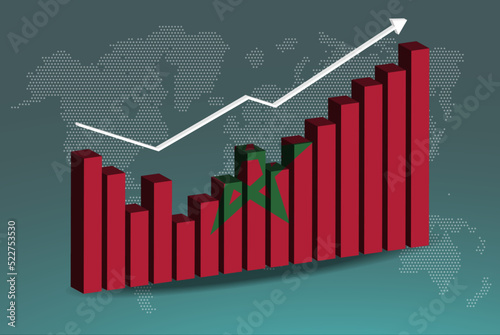 Morocco 3D bar chart graph with ups and downs, increasing values, upward rising arrow on data, news banner idea