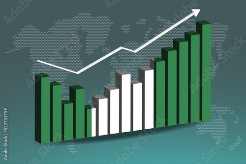 Niger 3D bar chart graph with ups and downs, increasing values, upward rising arrow on data, news banner idea