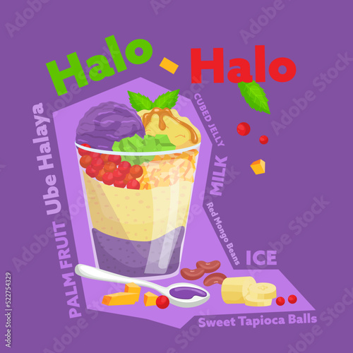 Halo Halo. Traditional Shaved Ice, Milk with Various Fruits and Beans