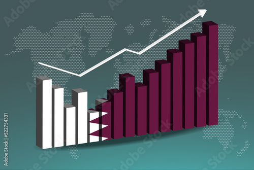 Qatar 3D bar chart graph with ups and downs, increasing values, upward rising arrow on data, news banner idea