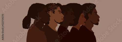 Group of african american people with differnt afro hair styles. Man and woman crowd illustration.