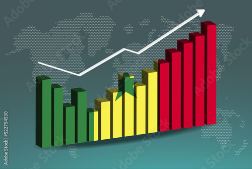Senegal 3D bar chart graph with ups and downs, increasing values, upward rising arrow on data, news banner idea