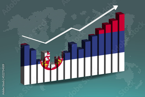 Serbia 3D bar chart graph with ups and downs, increasing values, upward rising arrow on data, news banner idea