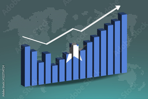 Somalia 3D bar chart graph with ups and downs, increasing values, upward rising arrow on data, news banner idea