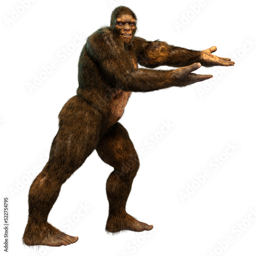 3D Rendering Sasquatch on White