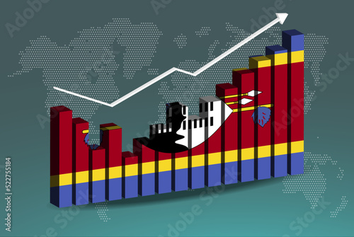 Swaziland 3D bar chart graph with ups and downs, increasing values, upward rising arrow on data, news banner idea