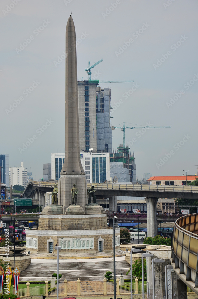 Aerial view landscape cityscape of bangkok city and high building condominium and railway track electric BTS skytrain at Victory Monument area of Ratchathewi urban on July 6, 2013 in Bangkok, Thailand