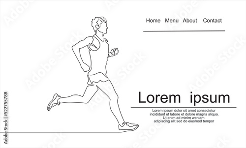 Continuous line drawing of runner minimalist design sport theme.Can used for logo, emblem, slide show and banner. Illustration with quote template.