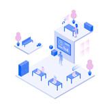 Company Office Graphic Interior. Isometric Business in Metaverse Illustration. Vector illustration