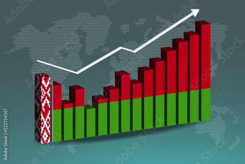 Belarus 3D bar chart graph with ups and downs, increasing values, upward rising arrow on data, news banner idea