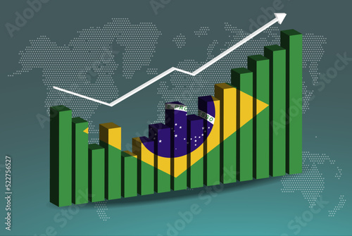 Brazil 3D bar chart graph with ups and downs, increasing values, upward rising arrow on data, news banner idea