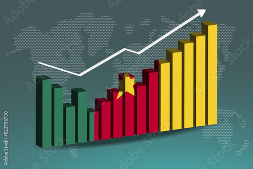 Cameroon 3D bar chart graph with ups and downs, increasing values, upward rising arrow on data, news banner idea